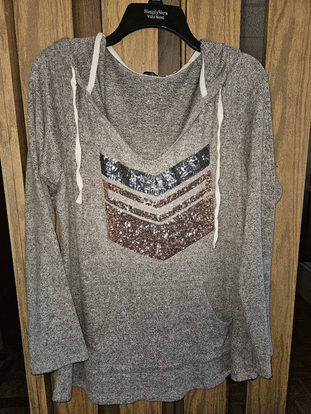 Chance Or Fate Sz Xl Sequin Chevron Embellished Gray Hoodie